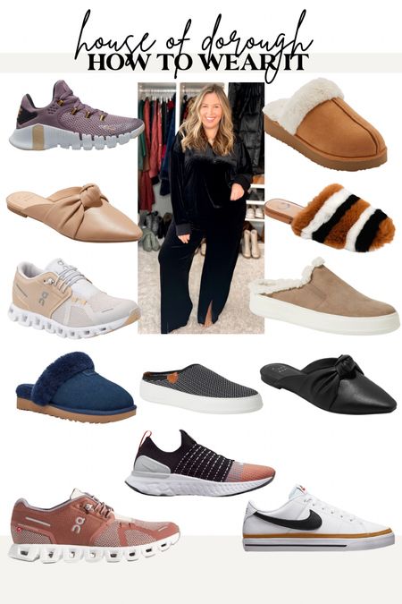 What shoes to wear with this velvet set (or any athleisure set like this you may have)! Basically: sneakers, mules, or slippers - hope this helps! Most of these are on sale!! 

Nike
Nordstrom
Academy
Target shoes
Uggs
On cloud
Sneakers
Slip ons

#LTKsalealert #LTKshoecrush #LTKCyberweek