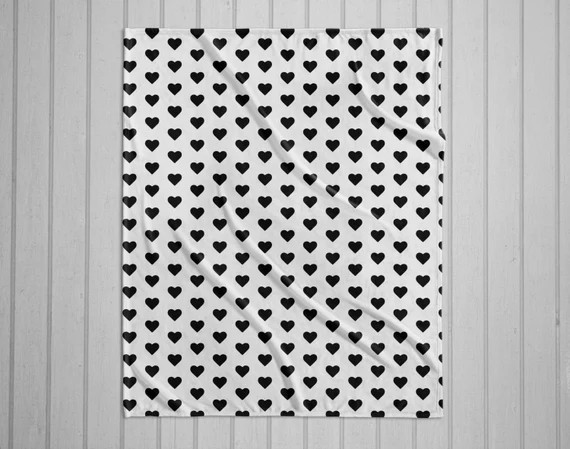 Black and white hearts modern plush throw blanket with white back | Etsy (US)