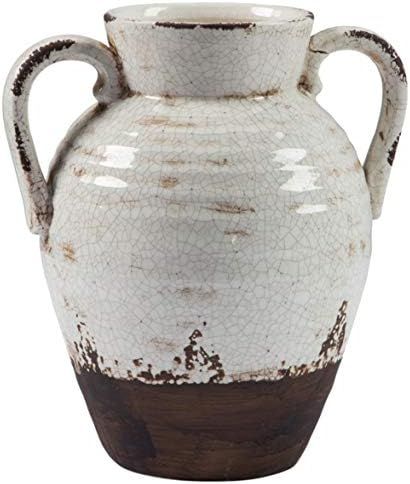 Signature Design by Ashley Dion Ceramic Distressed Ceramic Jug Vase, 14 Inches, White and Brown | Amazon (US)