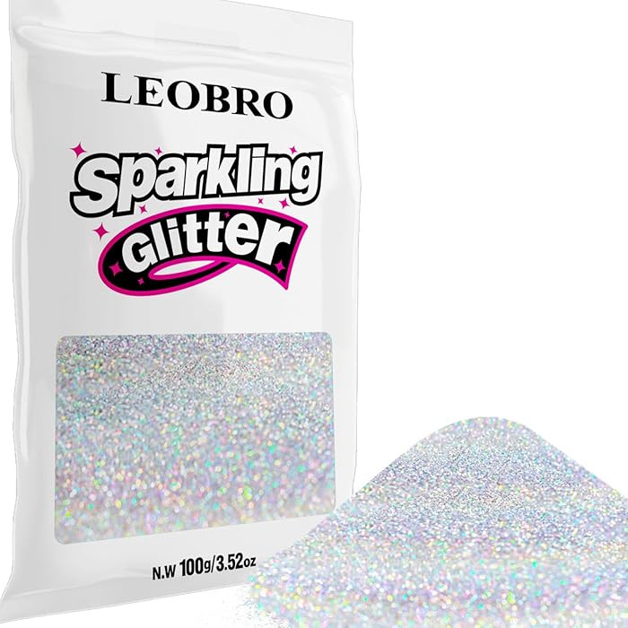 LEOBRO 100g / 3.5 oz Silver Glitter, Holographic Fine Glitter for Crafts, Resin, DIY Jewelry Keyc... | Amazon (US)