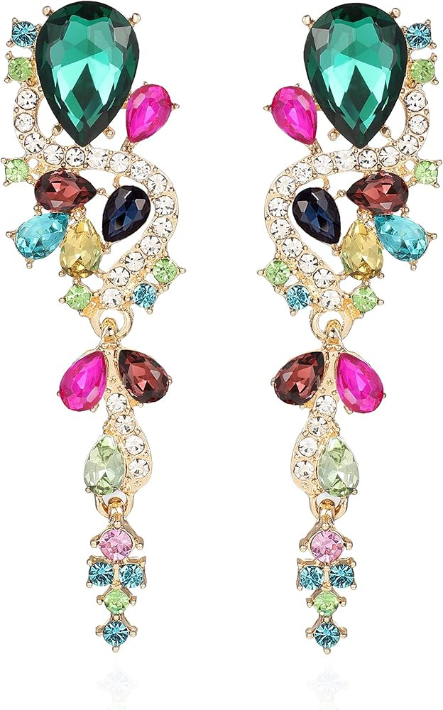 Fashion Rhinestone Statement Drop Dangle Earrings Long Colorful Crystal Bridal Wedding Teardrop C... | Amazon (US)