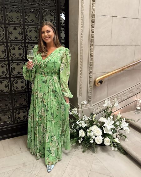 Stunning green floral wedding guest dress! Wearing size 18. Sharing similar styles! 

#LTKwedding #LTKstyletip #LTKmidsize
