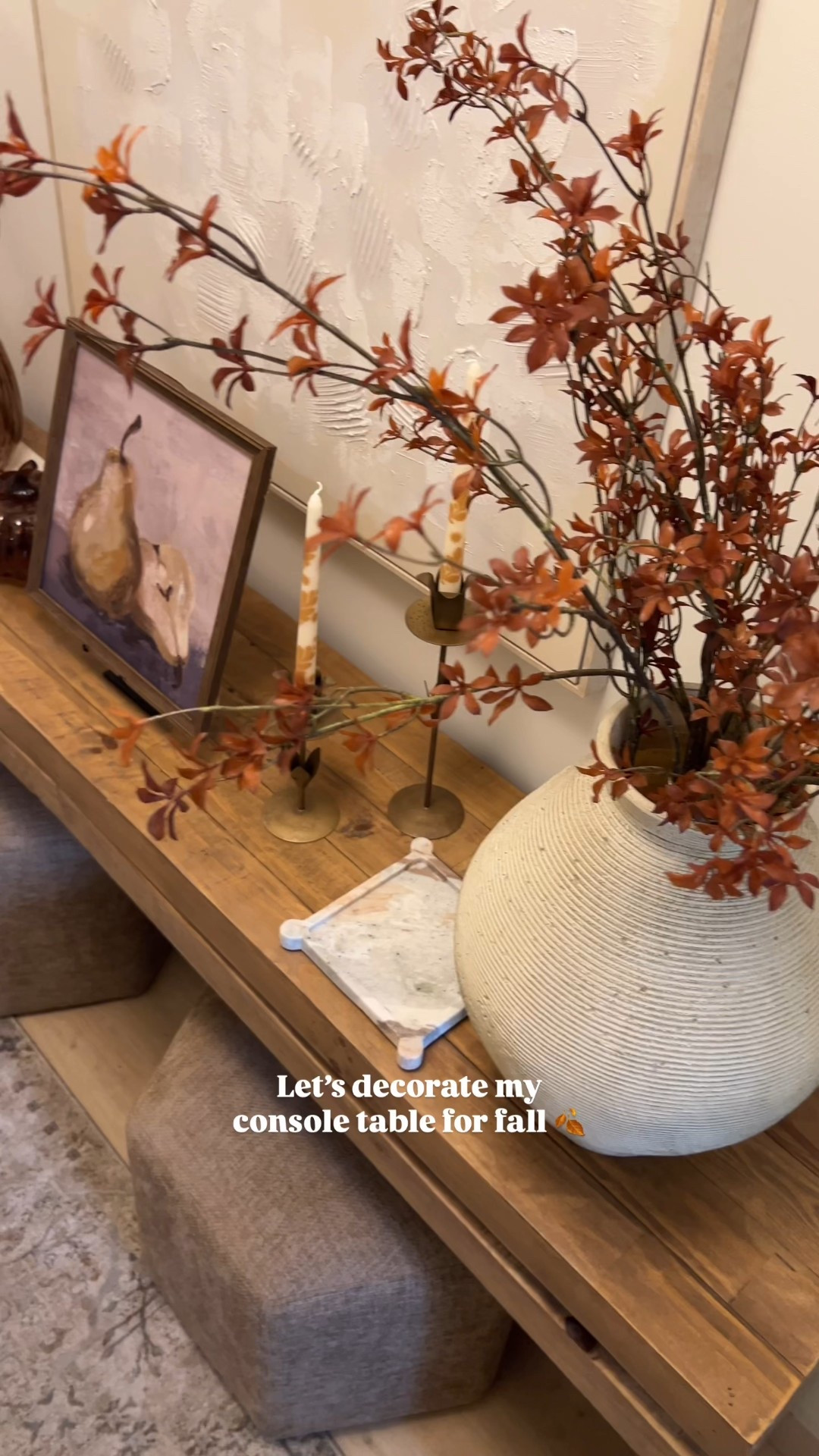 Fall console table decor! I used 4 stems!

Fall stems 
Glass pumpkins 
Fall art 
Target fall decor 

#LTKSeasonal #LTKHome #LTKStyleTip