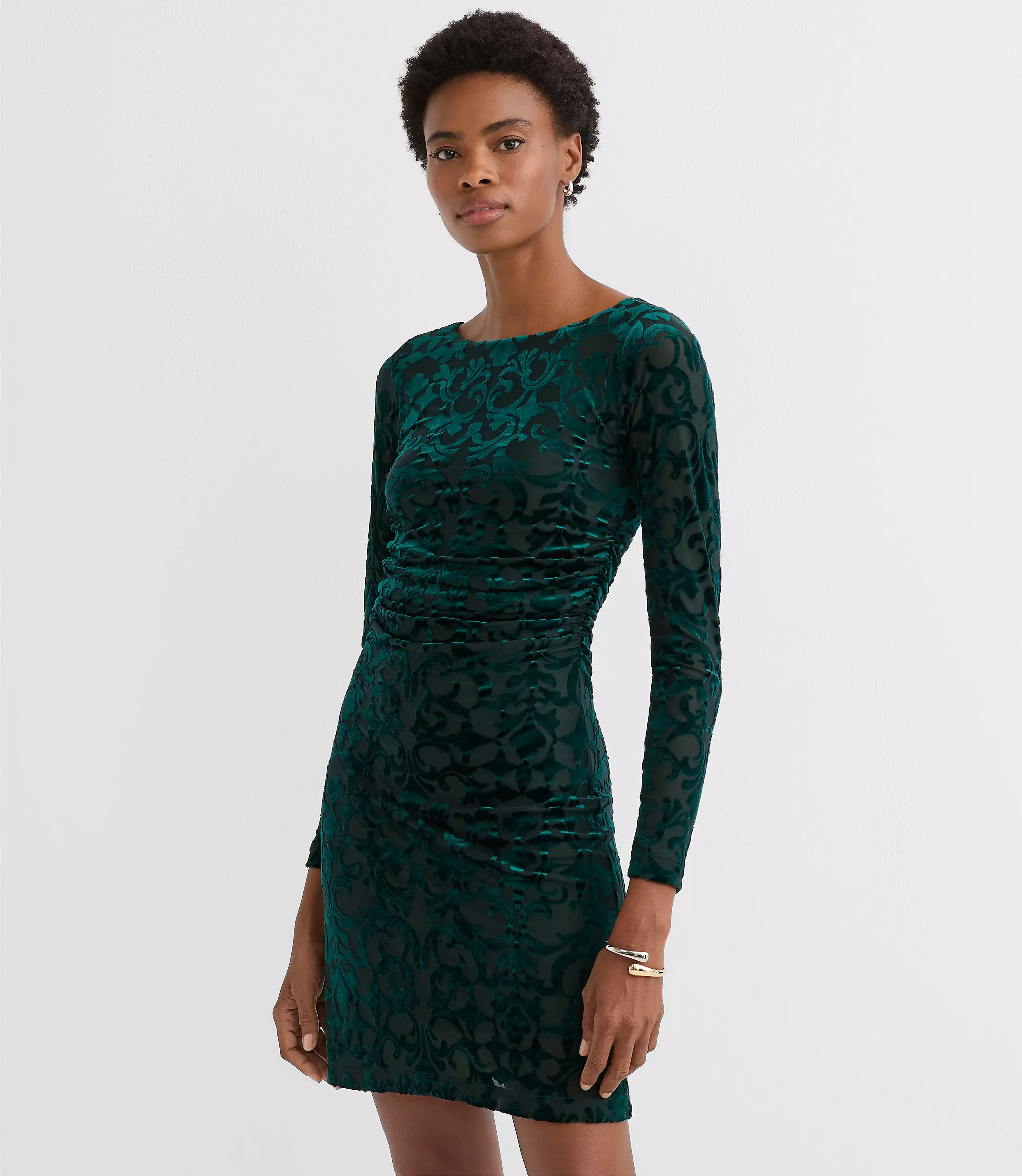 Mosaic Velvet Ruched Mini Dress | LOFT