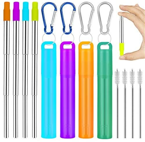 Amazon.com: Metal Straws Reusable Collapsible Stainless Steel Straws Portable Telescopic Drinking... | Amazon (US)