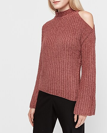 cozy chenille cold shoulder mock neck sweater | Express
