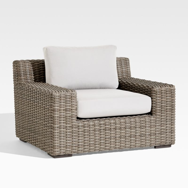 Abaco All-Weather Resin Wicker Outdoor Lounge Chair with White Sunbrella Cushions + Reviews | Cra... | Crate & Barrel