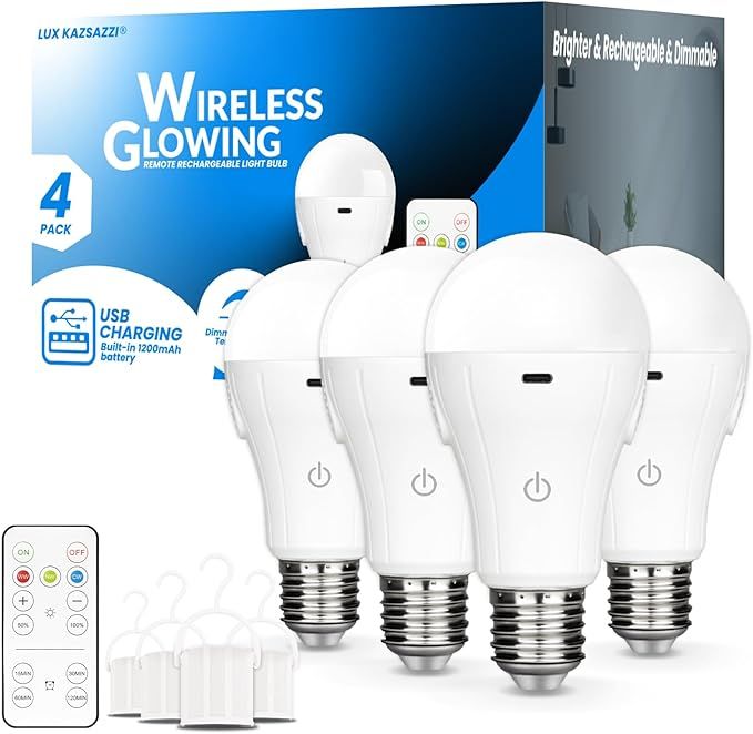 LUXKAZSAZZI WirelessGlow Rechargeable Light Bulbs with Remote, 3 Color Temperatures and Dimmable ... | Amazon (US)