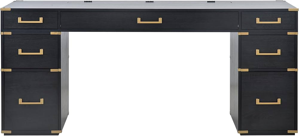 70" Traditional Executive Desk with Metal Edge Trim File Drawers USB Ports Outlets Hidden Compart... | Amazon (US)