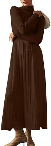 Lauweion Womens Turtleneck Maxi Sweater Dresses Long Sleeve Knit Pullover Jumper Fall Winter Flow... | Amazon (US)