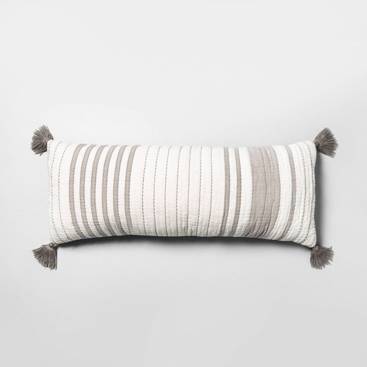 16"x42" Quilted Stripe Lumbar Bed Pillow Gray/Cream - Hearth & Hand™ with Magnolia | Target