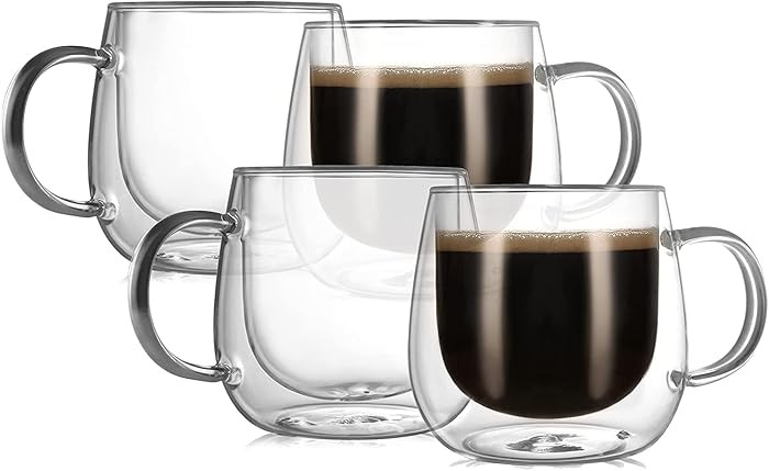 CNGLASS 10oz Double Walled Glass Coffee Mugs(4-pack),Clear Coffee Cups with Handle,Glass Espresso... | Amazon (US)