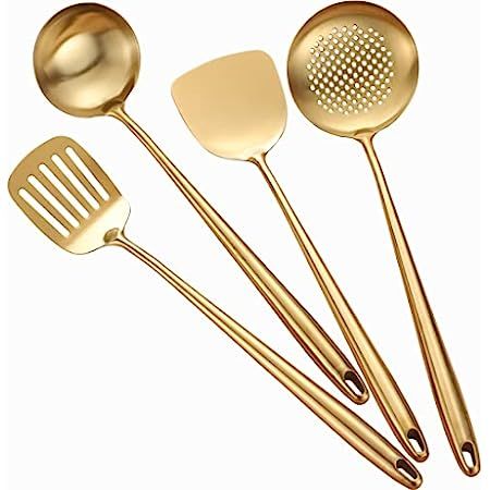 Brass/Gold Cooking Utensils for Modern Cooking and Serving, Gold Utensils - Stainless Steel Cooking  | Amazon (US)