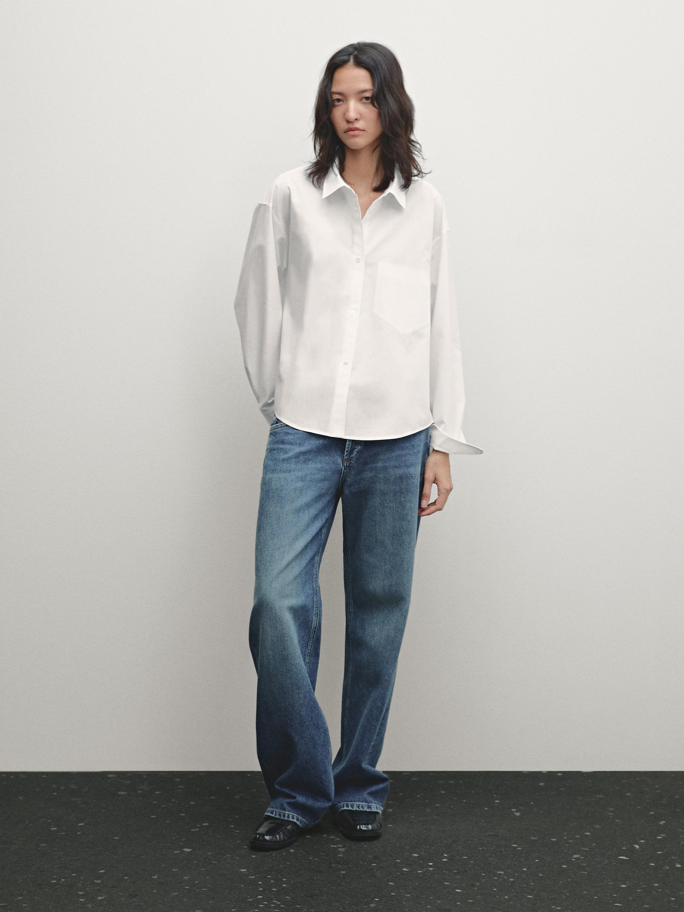 Poplin shirt with asymmetric hem | Massimo Dutti UK