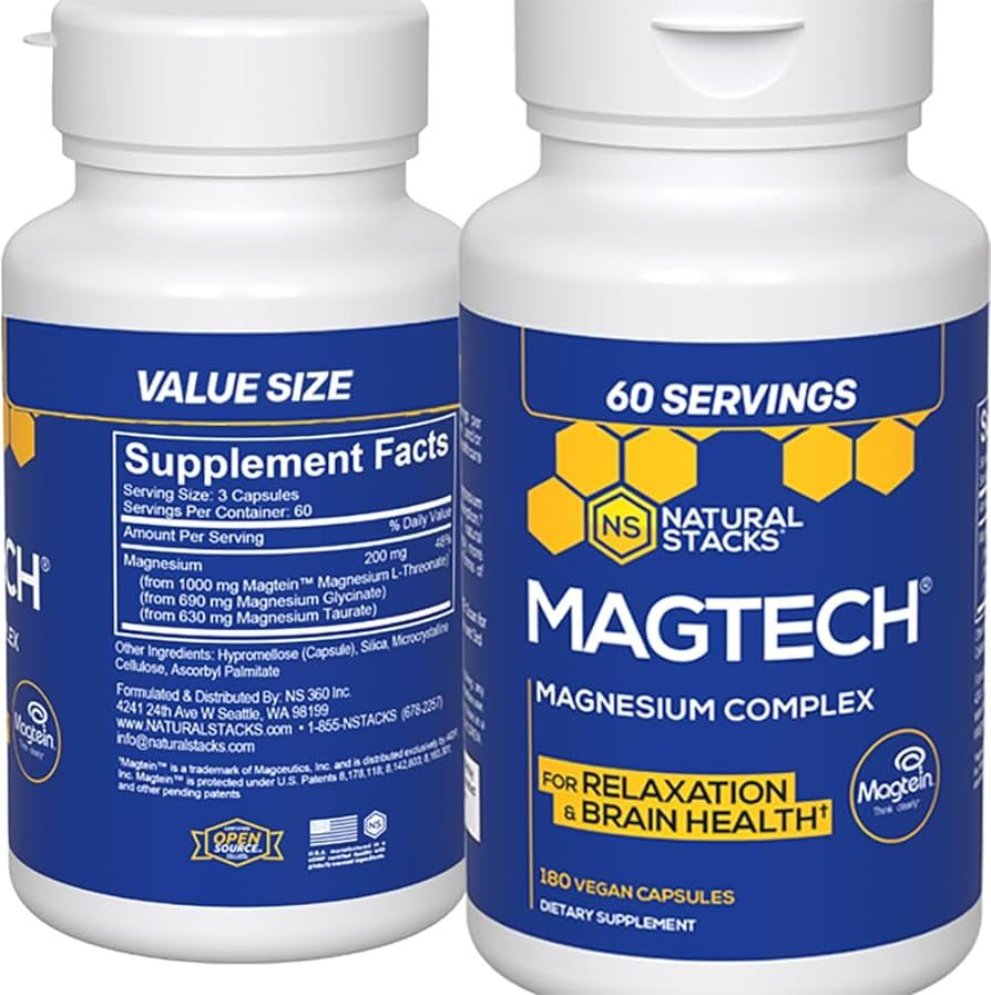 Natural Stacks MagTech Magnesium Supplement - Magtein Magnesium L-Threonate for Brain Health - Gl... | Amazon (US)