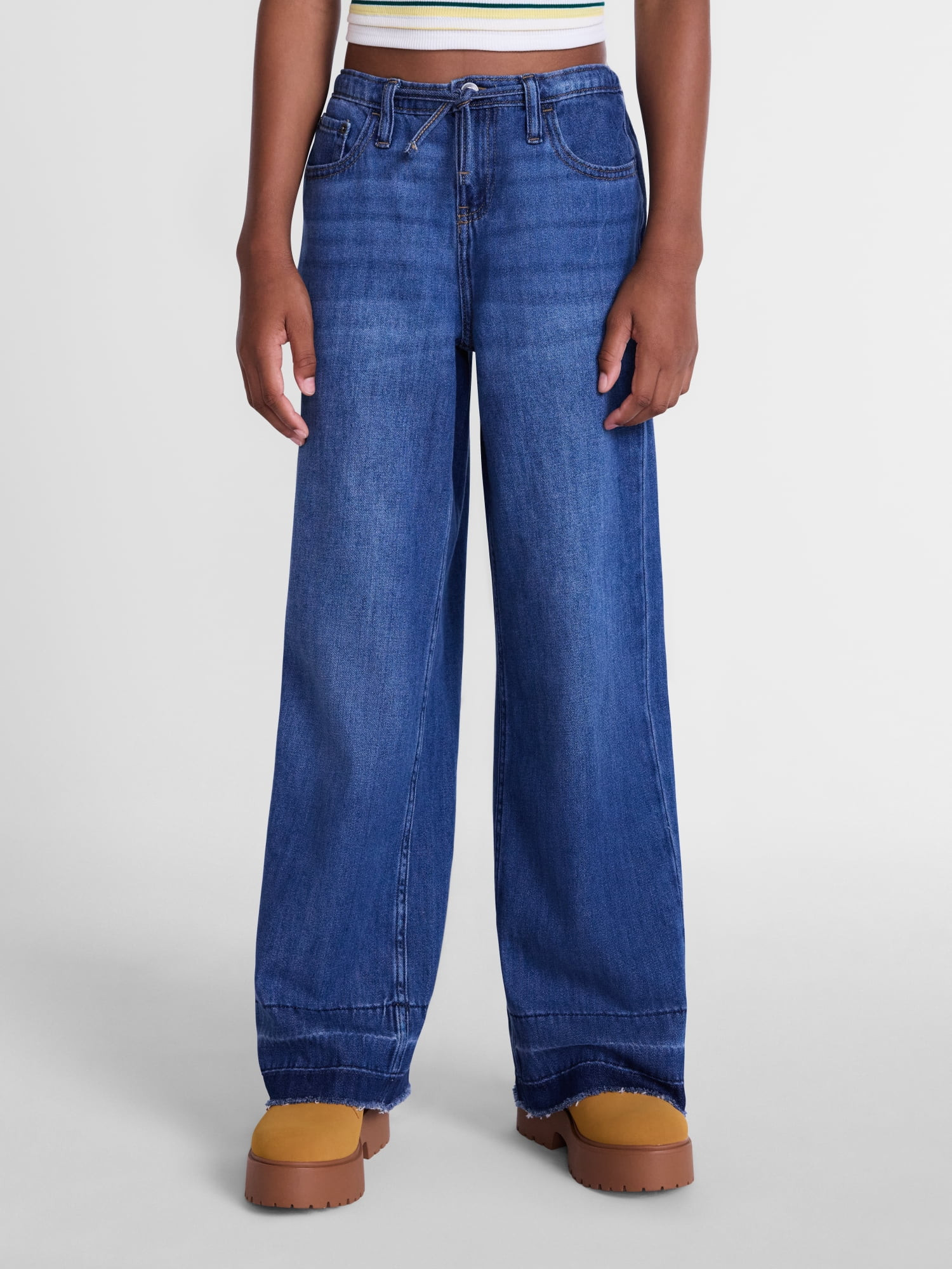 Weekend Academy Girls Tie Waist Cotton Jeans, Sizes 4-18 | Walmart (US)