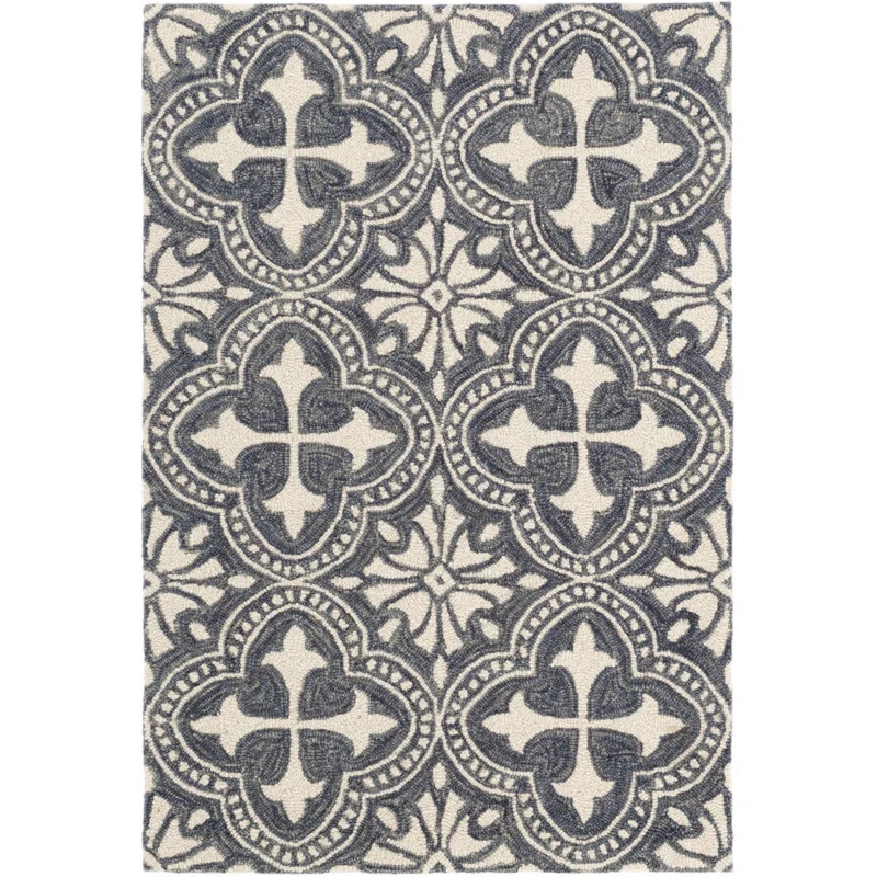 Vintage Tile Oriental Hand-Hooked Wool Blue/Beige Area Rug | Wayfair Professional