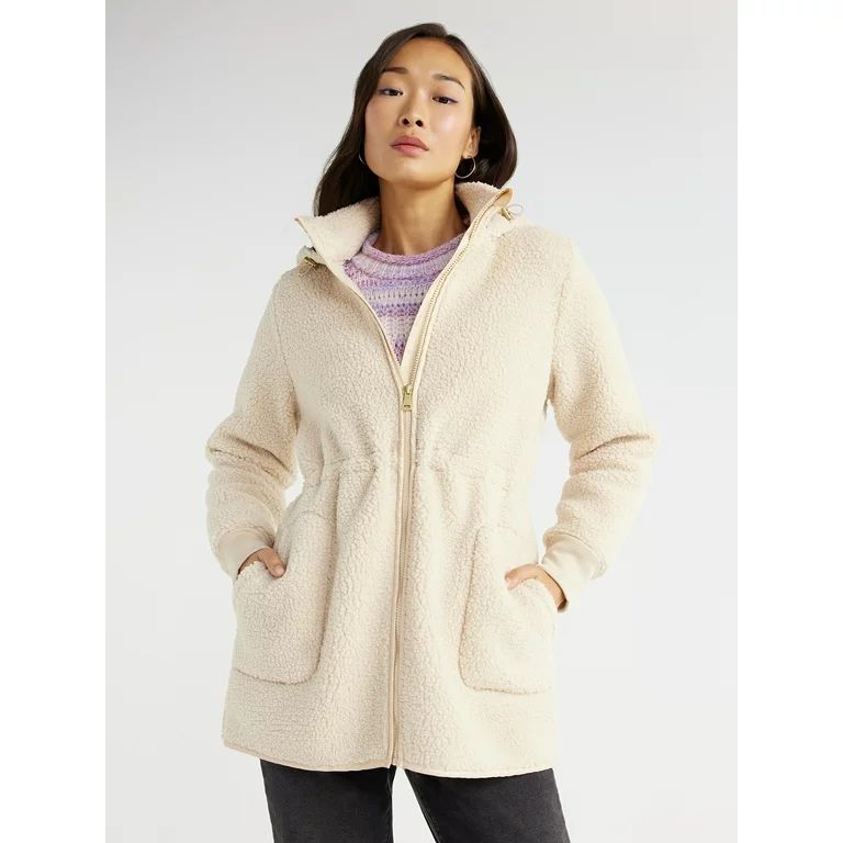 Time and Tru Women’s Faux Shearling Jacket with Hood, Sizes S-2X | Walmart (US)