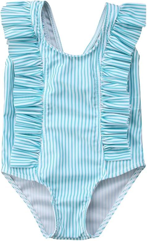 Newborn Baby Girl Floral Swimsuit Ruffles Bathing Suit Bikini Striped Swimwear for Baby Girls Bea... | Amazon (US)