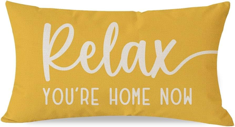Decorative Throw Pillow Covers 12x20 Inch Relax Yellow Outdoor Farmhouse Summer Decorations Lumba... | Amazon (US)