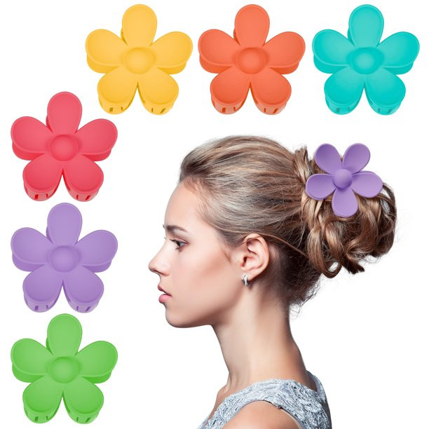 Springcorner 6 Pieces Flower Hair Claw Clips, 2.7 Inch Big Cute Claw Clips for Women Thick Hair,N... | Walmart (US)