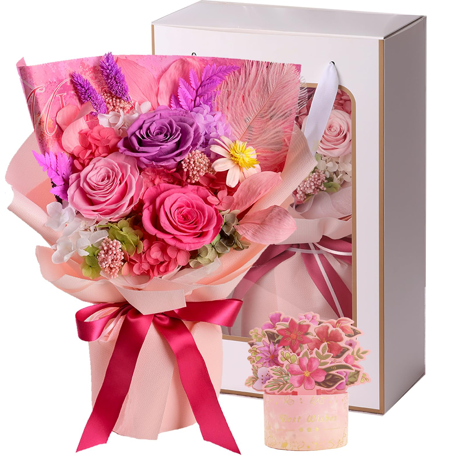 Preserved Flowers Bouquet for Mom, Pink Natural Real Roses for Delivery Prime, Hand Made Bouquet ... | Amazon (US)