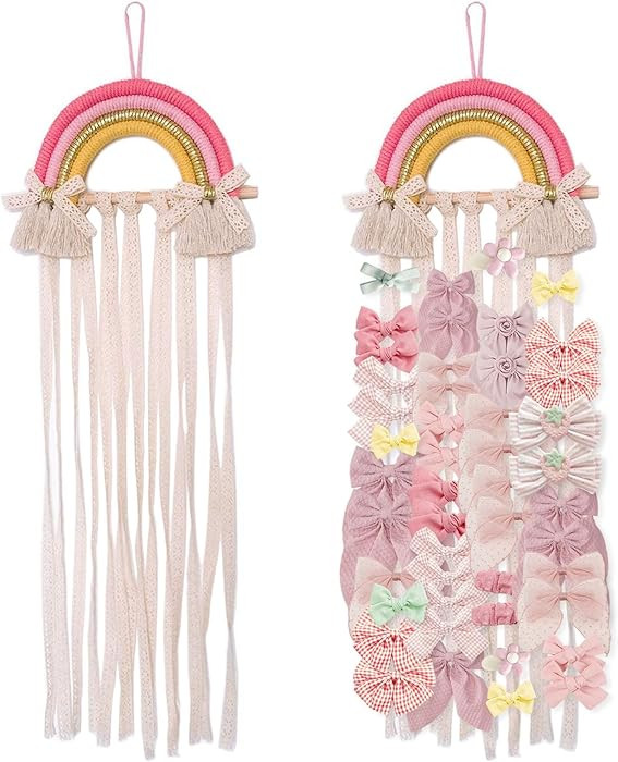 NICROLANDEE Rainbow Tassels Hair Bows Holder Hanging - Baby Hair Accessories Storage Bow Organize... | Amazon (US)