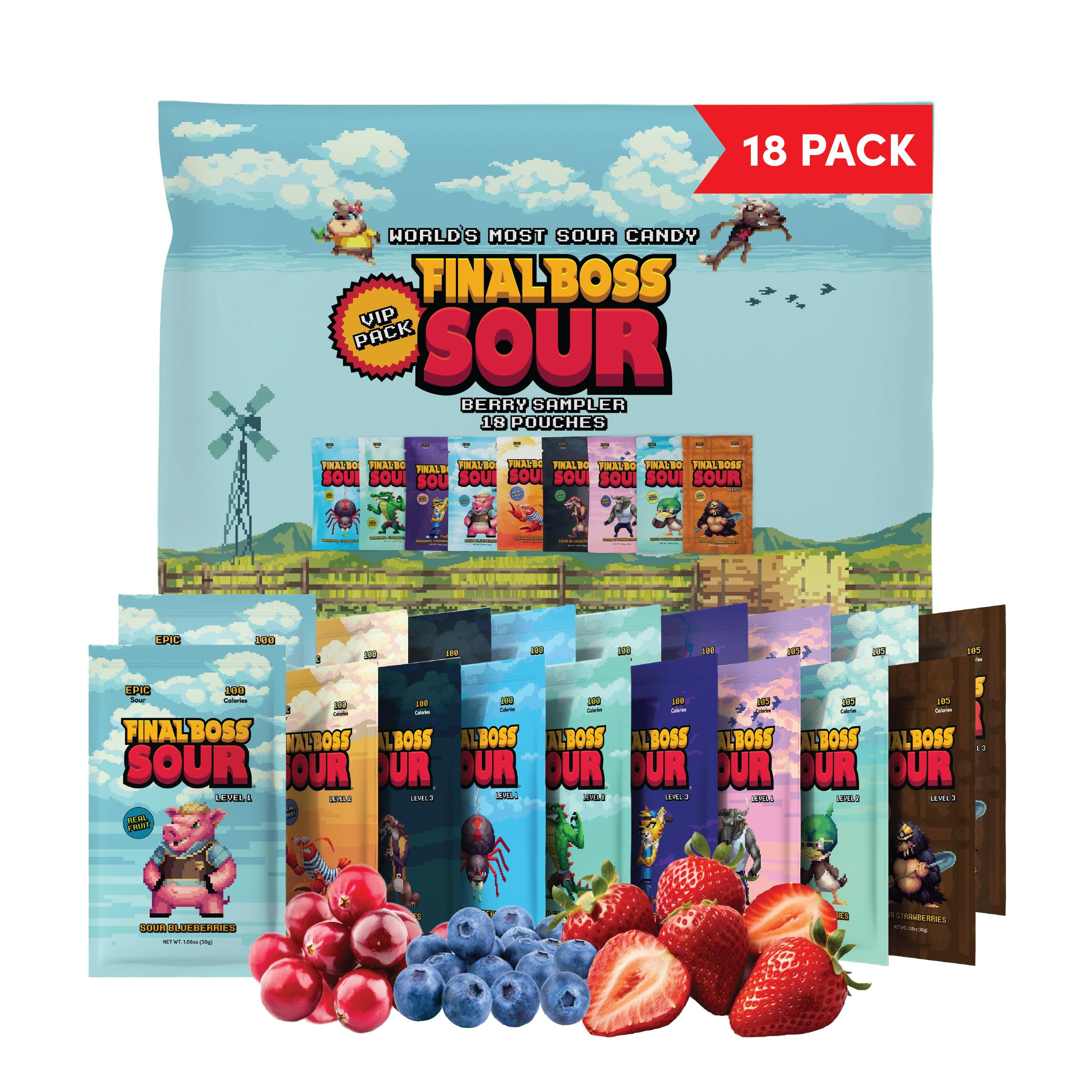 Final Boss Sour Candy Variety Pack, 18 Pack, All Sour Levels, Extreme Sour Fruit Chews with Real ... | Amazon (US)