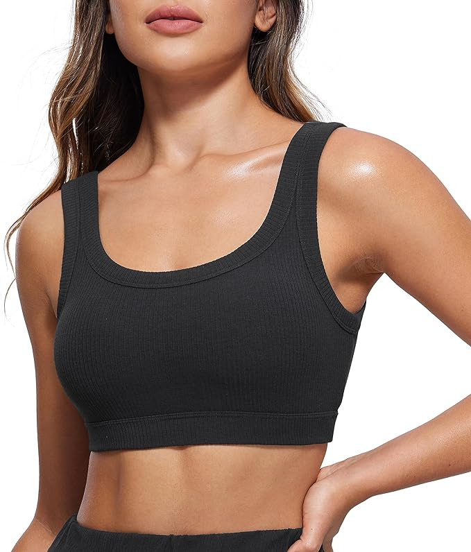 CRZ YOGA Ribbed Sports Bras for Women - U Back Wireless Medium Impact Padded Yoga Workout Cami | Amazon (US)