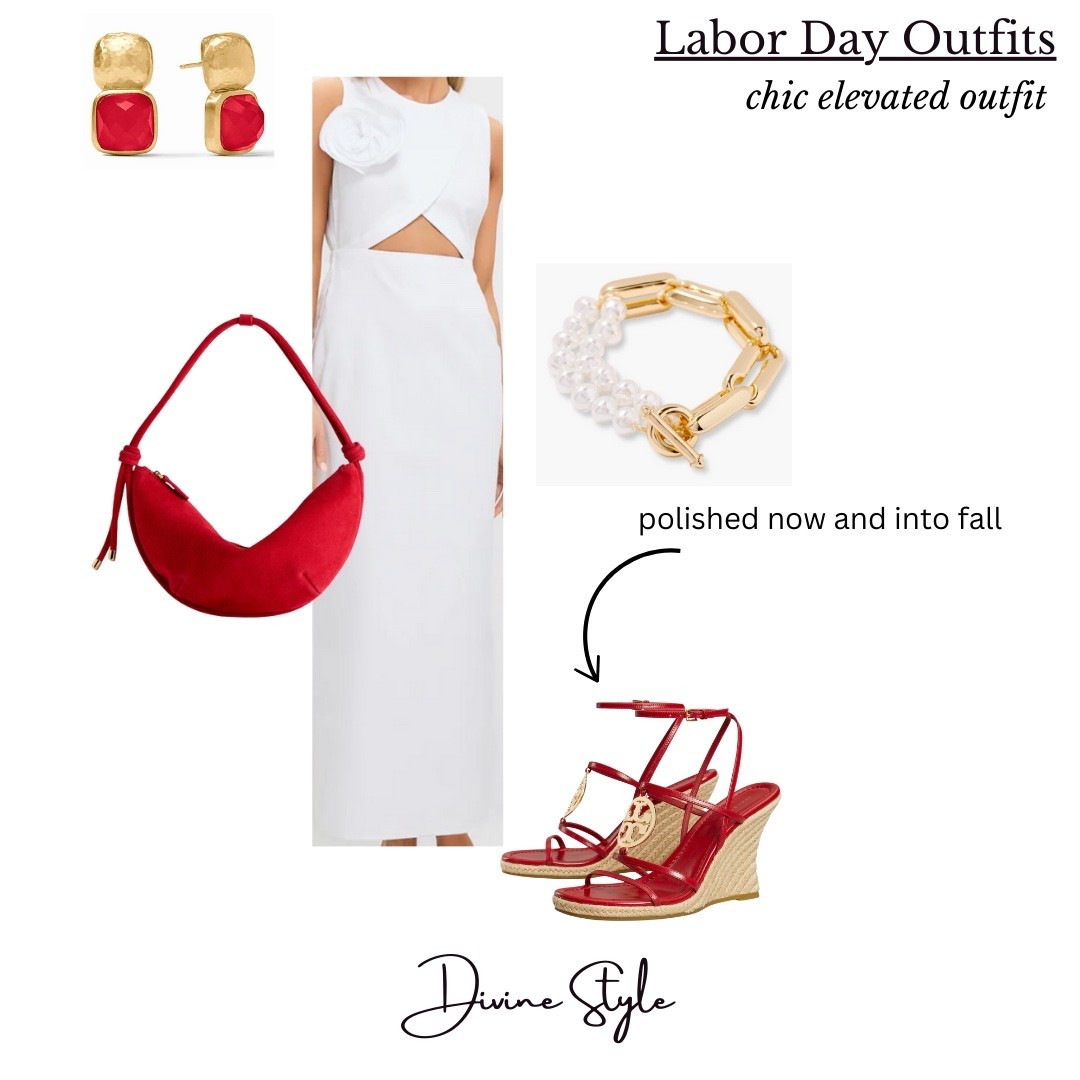 Chic in neutrals for the long weekend or Labor Day weekend. Pair a white midi dress (we love the cutout design with floral shoulder appliqué) or white maxi dress with colorful sandals, red handbag and jewelry. Perfect outfit for now and into fall with a Jean jacket or denim blazer.

#LTKShoeCrush #LTKSeasonal #LTKItBag