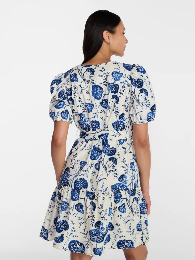 Time and Tru Women's and Women's Plus Cotton Mini Dress with Puff Sleeves, Sizes XS-4X | Walmart (US)