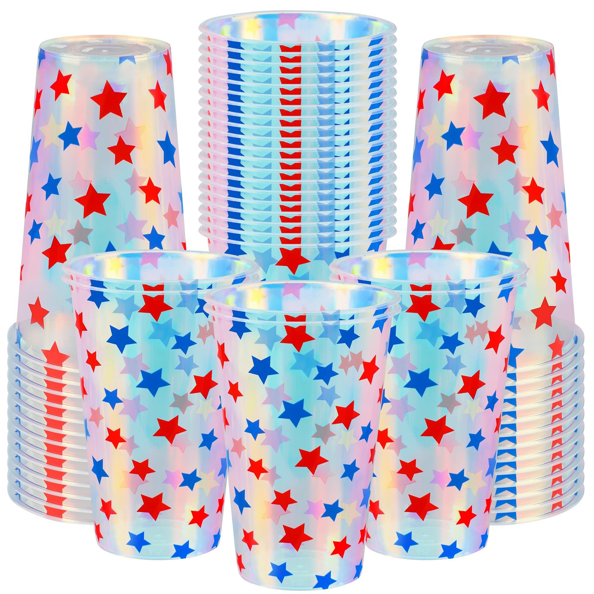 peony man 25 Pcs Patriotic Plastic Cups 16oz American Stars Disposable Cups 4th of July Iridescen... | Amazon (US)