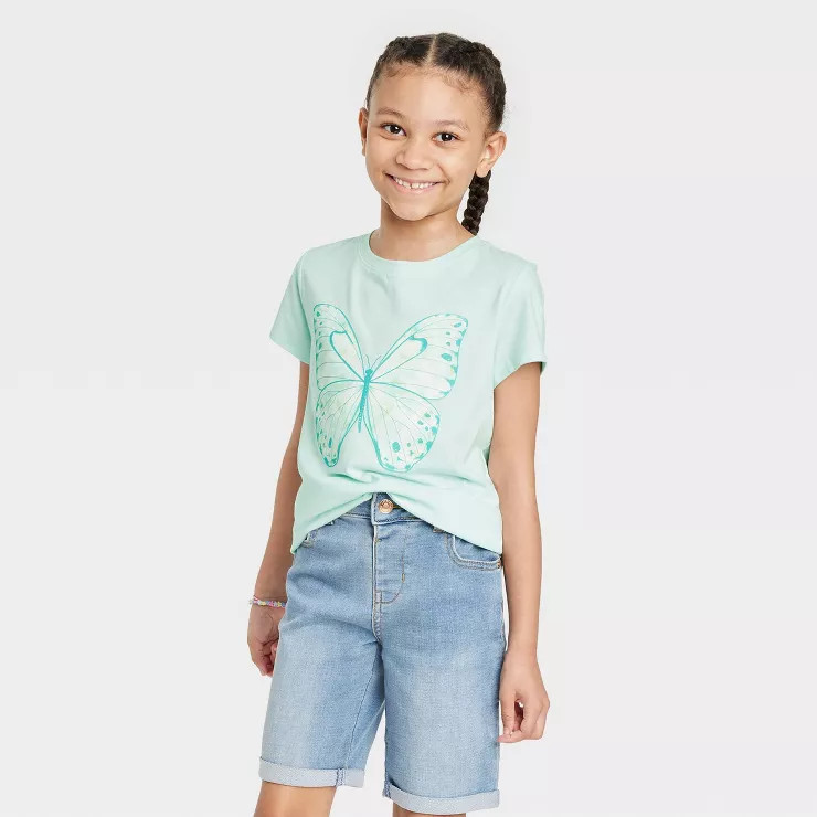 Girls' Butterfly Short Sleeve Graphic T-Shirt - Cat & Jack™ Cream | Target