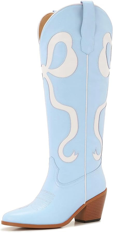 Ojiaoer Bow Boots Cowgirl Knee-High Pink Cowboy Boots For Women | Amazon (US)
