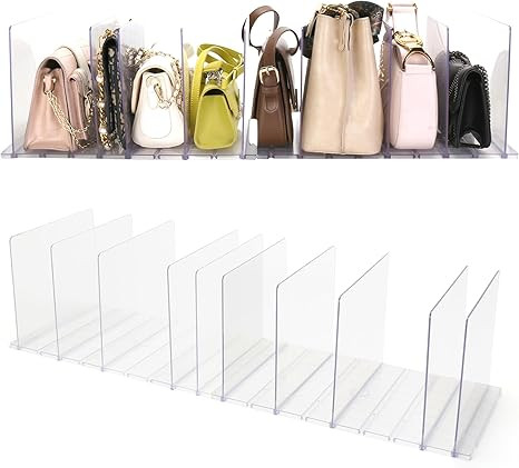 Acrylic Purse Organizer for Closet, Clear Clutch Bag Organizer, Adjustable Shelf Divider for Clos... | Amazon (US)