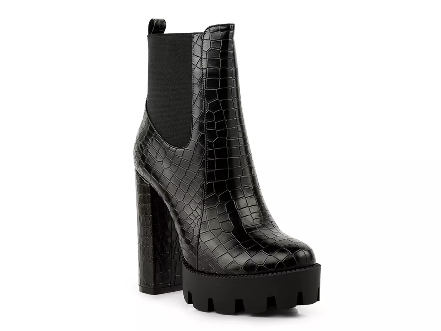 London Rag Beatriz Platform Bootie - Women's - Black Croc Print - Block Bootie Chelsea Platform | DSW