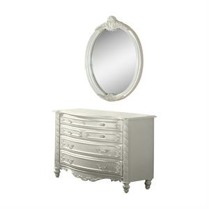 Furniture of America Rollison Solid Wood Dresser and Mirror Set in Pearl White | Cymax