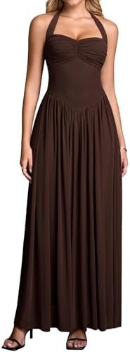 Parthea Halter Neck Corset Maxi Dress Elegant Backless Long Dress for Women Wedding Guest Party E... | Amazon (US)