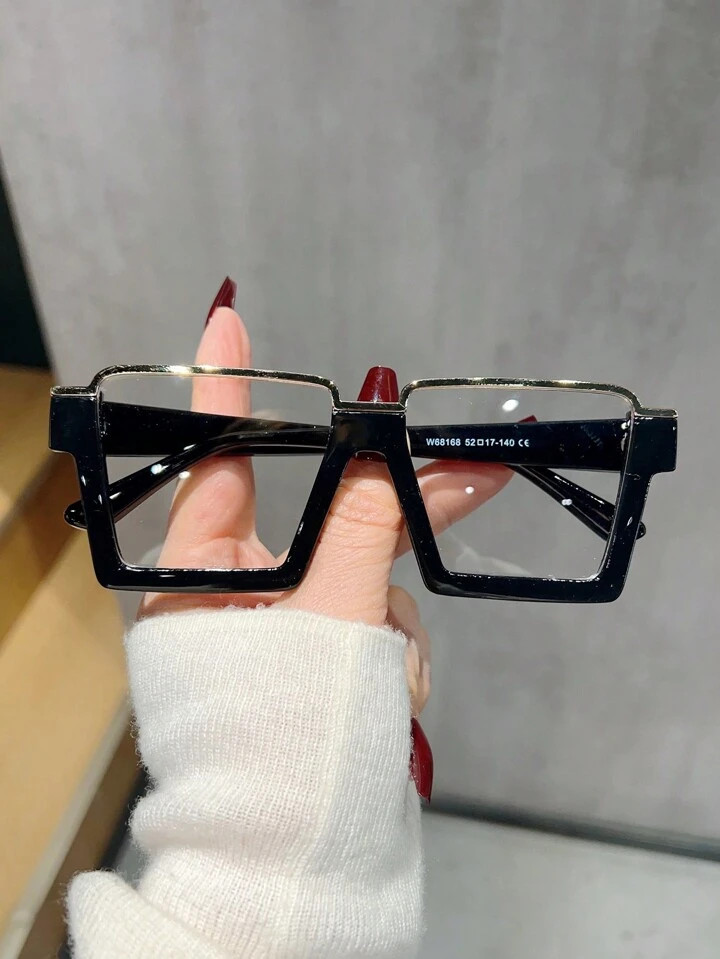 1pair Women's Square Fashion Metal Rimmed Tr Eyeglasses Frame, Blue Light Blocking Clear Lens Dec... | SHEIN