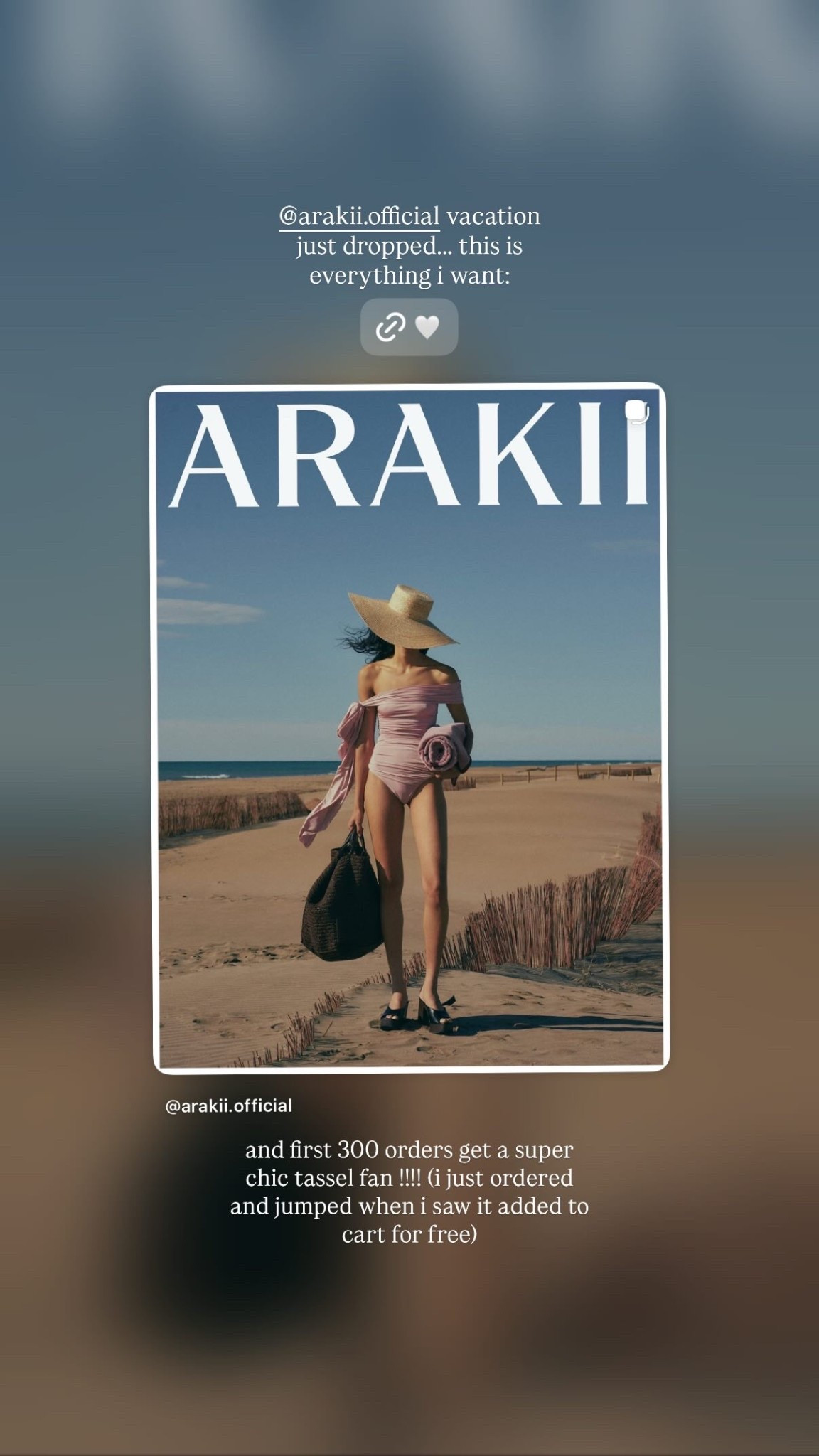 @arakii  vacation just dropped….. this is everything i want: and first 300 orders get a super chic tassel fan !!!! (i just ordered and jumped when i saw it added to cart for free)

#LTKSeasonal #LTKTravel #LTKootd