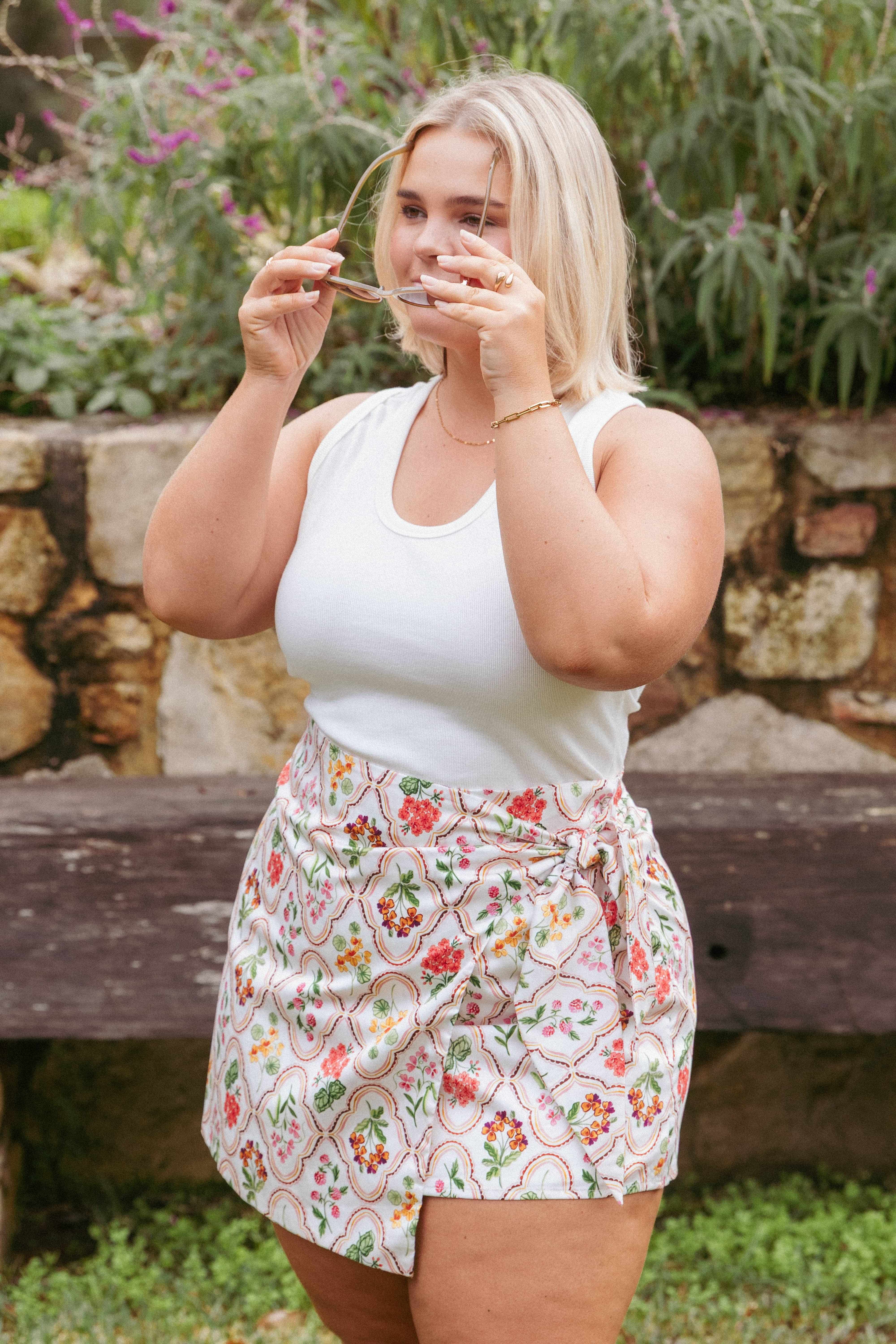 Calypso Wrap Mini Skirt - Ivory Wildflower | Petal & Pup (US)