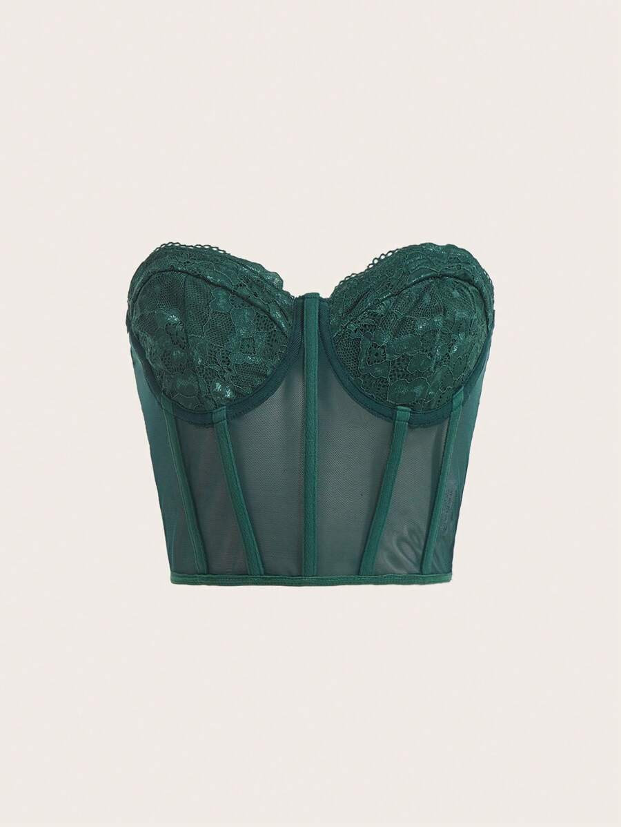 SHEIN ICON Contrast Lace Bustier Crop Mesh Tube Top | SHEIN