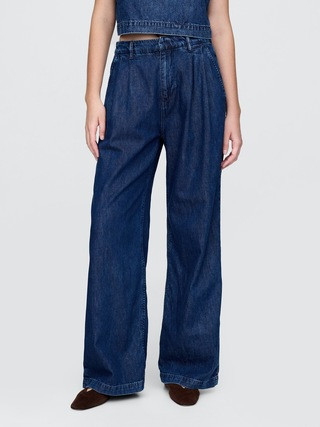 365 High Rise UltraSoft Denim Pleated Trousers | Gap (US)