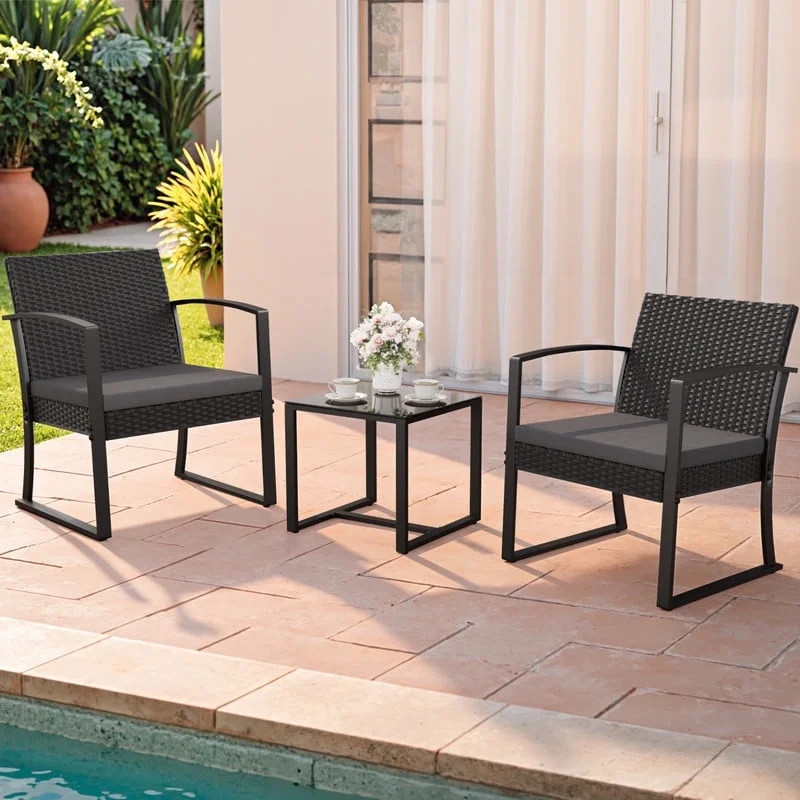 Devoko 3 Pieces Patio Furniture Set, Bistro Chairs with Coffee Table Set, Outdoor Wicker Bistro S... | Walmart (US)