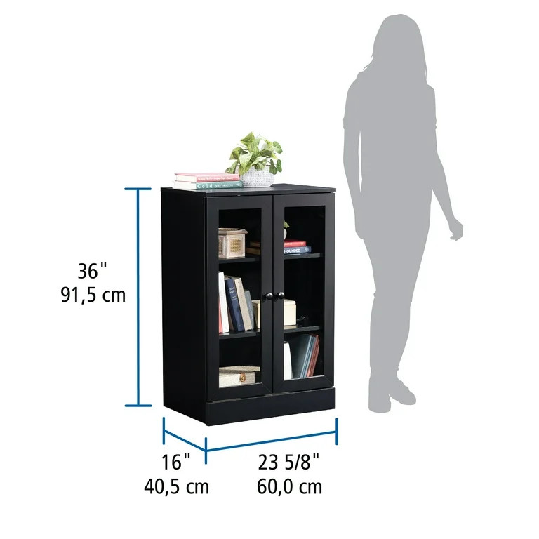 Mainstays Glass Door Accent Cabinet, Black Finish - Walmart.com | Walmart (US)