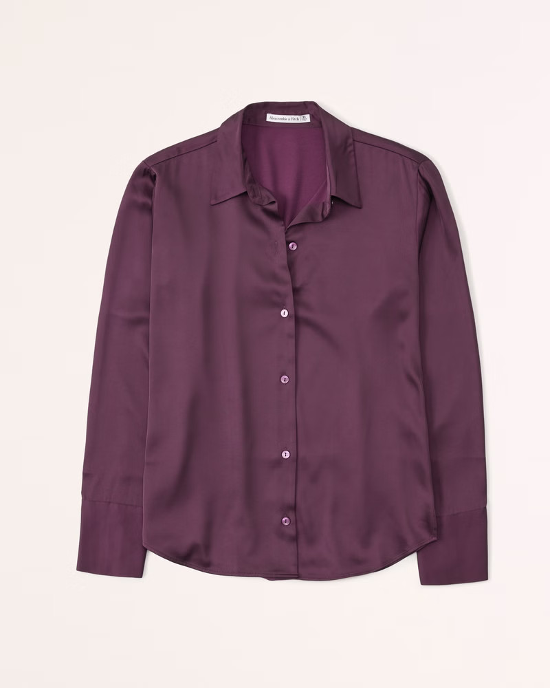 Long-Sleeve Satin Button-Up Shirt | Abercrombie & Fitch (US)