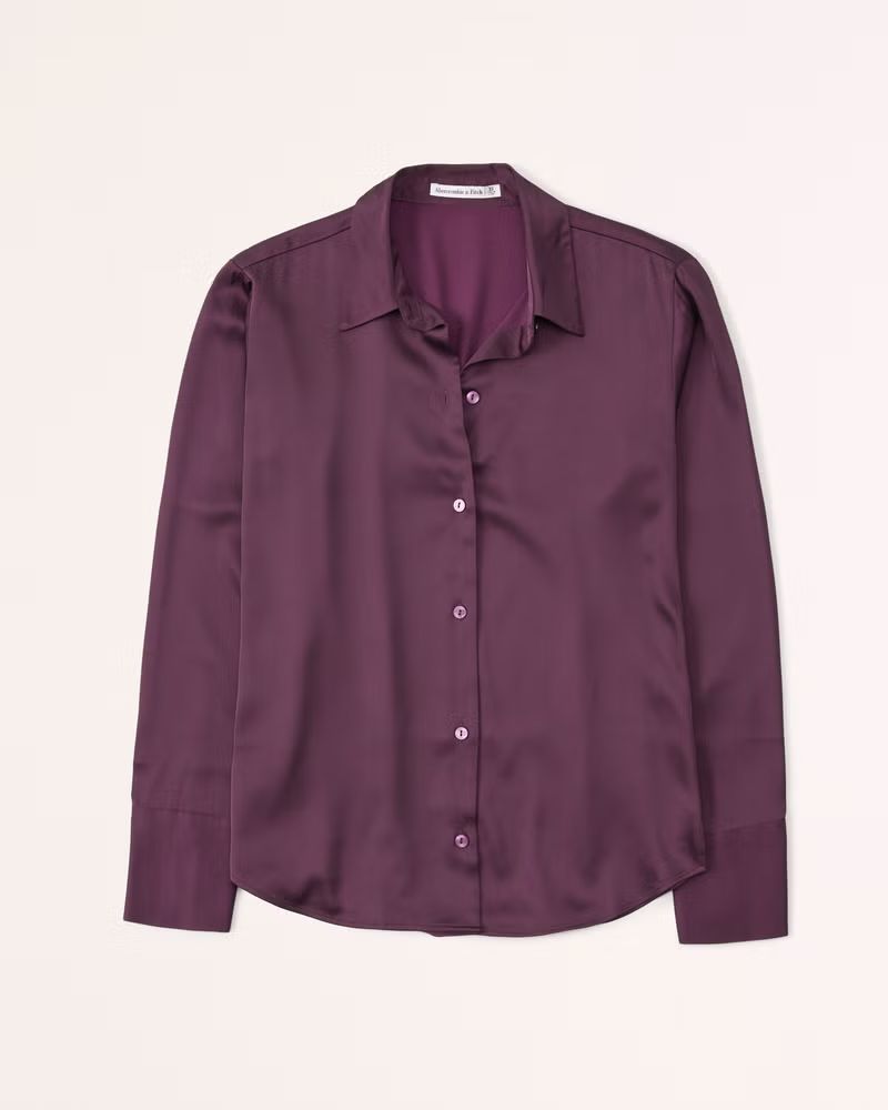 Women's Long-Sleeve Satin Button-Up Shirt | Women's Matching Sets | Abercrombie.com | Abercrombie & Fitch (US)