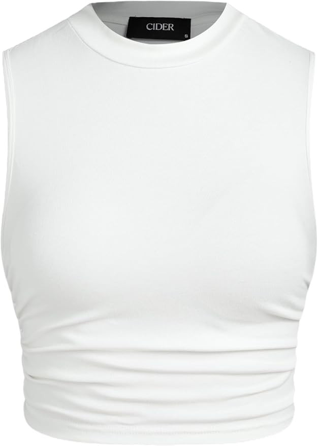 CIDER Womens Summer Tops Crop Tops for Women Womens Tank Tops Mimi Cuttrell Solid Sleeveless Ruch... | Amazon (US)