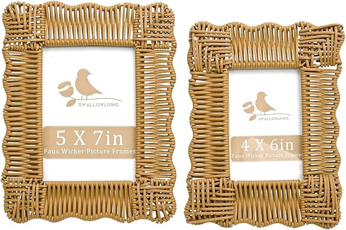 SwallowLiving Rattan Picture Frame 5x7 & 4x6, Boho & Farmhouse Style Rattan Photo Frames Set of 2... | Amazon (US)