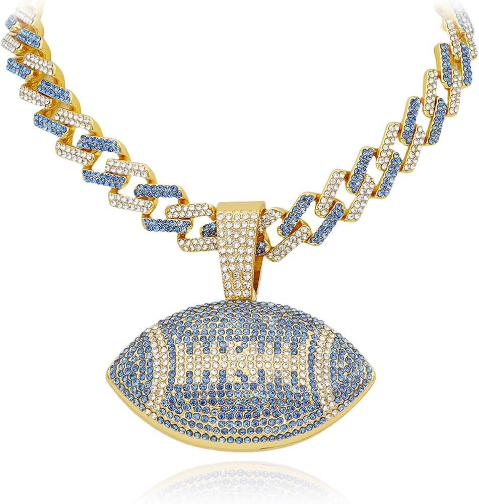 18\u201cTwo-Tone Ice Out Football Pendant Necklace \u2013 Chunky Bling Cuban Link Chain for Men &... | Amazon (US)